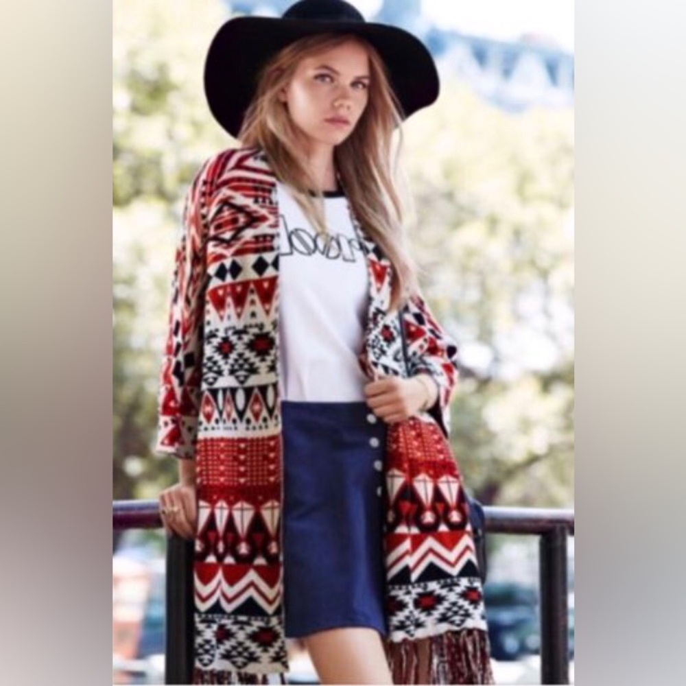 H&M Aztec Boho Fringe Cardigan by H&M Divided Southwest Geometric Pattern NWOT